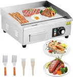 14-Inch Commercial Electric Grill 1500W Electric Countertop Grill Non-Stick Electric Grill Plate 110V Teppanyaki Flat Grill Stainless Steel Adjustable Temperature Control 122°F-572°F (with plug)