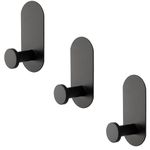 TocTen Adhesive Hook - 3 Pack Heavy Duty Sticky Towel/Robe Hook, Waterproof Stainless Steel Shower Hook, No Drill Stick on Wall Coat/Clothes Hooks for Bathroom, Kitchen, and Offices(Matte Black)