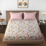 KAWI Elastic Fitted 108"X108" CALIFORNIA KING SIZE Cotton Bed Sheet 250 TC (Fits upto 84"X 74" X 10" Mattress) -Pink Floral Print