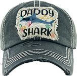 Funky Junque Womens Baseball Cap Distressed Vintage Unconstructed Embroidered Patch Hat, Daddy Shark - Black, One Size