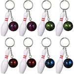 Toddmomy Mini Bowling Keychain, 8Pcs Mini Bowling Pin and Ball Keychain Sports Keyring Bowling Party Decorations for Athlete