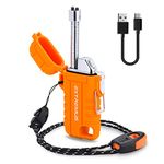 Extremus Blaze 360 Rechargeable Electric Lighters, Dual Arc Lighter, Windproof Plasma Lighter, Waterproof Lighter, Flameless Lighter with Whistle Lanyard for Camping (Orange Flex)