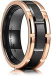 Tungsten Carbide Wedding Band Ring Classic Mens 8mm Brick Pattern Brush Finish | 3 Styles: Black-Rose Gold, Yellow-Gold, Black | Custom Engravings | Scratch Resistant | (Black-Rose Gold, 12.5)