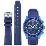 BONACE Bands for Moonswatch Watch,Curved SIlicone Strap Compatible with Omega X Swatch 20mm Watch,Swatch Omega Moonswatch Speedmaster Watch Replacement No Gap Strap Men Women (Dark Blue white line)