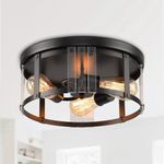 Parrot Uncle 13.3" Industrial Matte Black 3-Light Flush Mount Ceiling Light