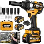 SEDEEP Impact Wrench 1/2 Inch, High Torque Impact Gun with 1500N·m(1100 Ft-lbs), 21V Brushless Electric Impact Wrench with 2*40Ah Battery, 3-Speed, LED Light, 5 Sockets for Car/Mower/Pickup/Truck RV