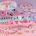 NPET Unicorn Makeup Kit for Girls - 38Pcs Washable Kids Play Makeup Set pink princess pretend Play sets bracelets necklace headband hair clips Ages 3-12, Pink Unicorn Toy Gift for Girls