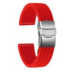 Ullchro Silicone Watch Strap Replacement Rubber Watch Band Waterproof Stripe Pattern - 16mm, 18mm, 20mm, 22mm, 24mm Watch Bracelet with Stainless Steel Deployment Buckle (22mm, Red)