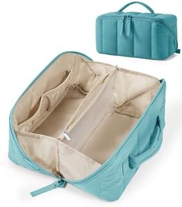 BAGSMART Travel Makeup Bag for Women, Portable Water-resistant Cosmetic Case, Puffy Padded Make Up Organizer Pouch, Open Flat Toiletry Bag for Toiletries, Brushes, Green