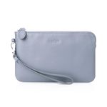 befen Light Blue Women's Small Genuine Leather Clutch Purse Slim Wristlet Corner Zip Wallet for Women, Silver Zipper