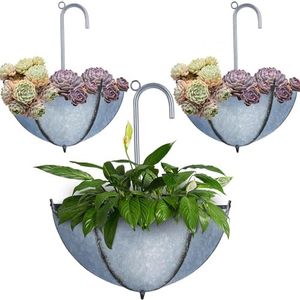 yosager 3 Pack Galvanized Metal Umbrella Wall Planter, Hanging Wall Flower Holder, Succulent Hanger Vase Indoor Outdoor Rustic for Garden Home Wall Decor, Silver