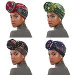 Womens Head Wraps African Turban Patterned & Soft Hair Wraps For Black Women Lightweight Scarf Long Headbands, Green & Navy & Black Flower& Red Floral, One Size