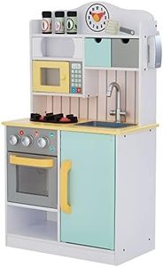 Teamson Kids Little Chef Florence Classic Interactive Wooden Play Kitchen with Accessories and Storage Space for Easy Clean Up, White with Mint Green and Yellow Accents