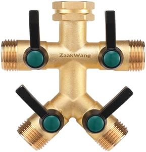 Garden Faucet Splitter, 4 Way Hose Splitter, Multi-Directional High Output Outdoor Splitter, 3/4" GHT Thickened Hex Inlet, Heavy Duty Solid Brass Spigot Adapter with Comfort Extension Handles