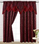 V Luxury Jacquard Curtain Panel with Attached Waterfall Valance, 54 by 84-Inch Ashley Burgundy