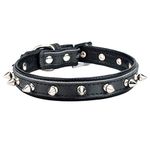 AOLOVE Spiked Studded Padded Leather Pet Collars for Cats Puppy Small Medium Large Dogs (8"-10" Neck 0.6" Wide, Black Spiked)