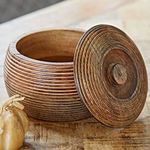 Paper High Hand Carved Mango Wood Bowl with Lid | Fair Trade | Handmade | Sustainable Wooden Storage Bowls (Medium)