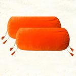 Dulhan Creations Soft and Bright, Solid Color Velvet Bolster Covers Set of 2, 16" x 32" Wrinkle Free Bed Side Long Decorative Round Pillow Cover Tangerine Orange Masand Khol for Living Room Diwan Set