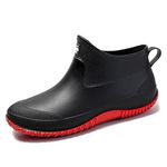 Pearleaf Wellington Rain Boots Mens Womens Outdoor Garden Wellies Boots Short Ankle Waterproof Shoes Black-Red UK 5