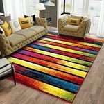 Multicolour Rug, Rectangular Polypropylene Rug, Fluffy Thick Plush Carpet, Soft and Shaggy Rug, for Floor Mat, Area Rug, Home Décor Rug, Multi - Stripes, 160 x 230 cm