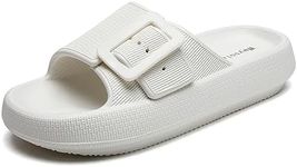 Waysoland Cloud Sliders Women Men Sandals with Adjustable Buckles,Shower Bathroom Non-Slip Quick Drying Open Toe Super Soft Comfy Thick Sole slippers Indoor Outdoor Shoes(White,2.5/3.5 UK)