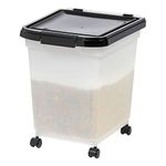 IRIS USA WeatherPro Airtight Dog Food Storage Container, Up to 11.3 Kg, Removable Wheels, for Dog Cat Bird and Other Pet Food Storage Bin, Keep Fresh, Translucent Body, BPA Free, Pearl/Gray