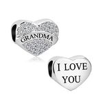 KunBead Grandma Grandmother I Love You Heart Birthday Crystal Family Bead Charms Compatible with Pandora Charm Bracelets Gifts from Granddaughter