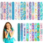 24Pcs Mermaid Day Slap Bracelets,Snap Bracelet Bands for Gifts Bag Filler,Mermaid Party Favors,Cute Wristbands for Kids Birthday Gifts Mermaid Theme Party Supplies Classroom Prize Gifts