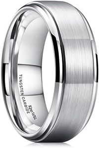 King Will BASIC Men's Tungsten Carbide Ring 8mm Polished Beveled Edge Matte Brushed Finish Center Wedding Band(9)