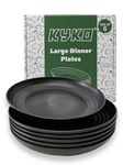 KYKO Plastic Plates Set of 6 Reusable Lightweight Unbreakable 9 inch Microwave & Dishwasher Safe Dinner Plates for Kids, Children, Adult, Elderly All Occasion, BPA Free, Food Safe (Black)