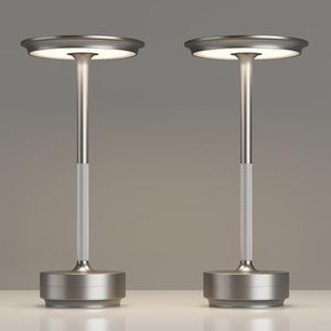 TBBGA 2 Pack Rechargeable Cordless Table Lamps, Portable 5000mAh Battery Table Light, 3 Color Stepless Dimming LED Table Light with Memory Function, for Outdoor/Dinner/Patio/Restaurant.(Silver)
