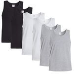 Sock Stack Pack of 6 Mens Vests Tops Lightweight Muscle Gym Summer Top Vest Sleeveless Undershirt, Black White Grey Large