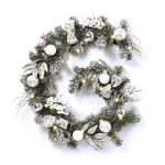 Valery Madelyn 6 Feet/183cm Pre Lit Christmas Garland with 15 Led Lights, White and Silver Christmas Garland Decorations with Ribbon for Stairs, Table, Outdoor, Mantlepiece, Fireplace, Front Door