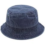 XRDSS Vintage Cotton Bucket Hat Washed Retro Outdoor Fishing Sun Hat (Navy)