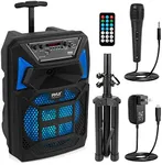 Pyle Portable Bluetooth PA Speaker System - 400W Outdoor Bluetooth Speaker Portable PA System w/Microphone in, Party Lights, MP3/USB SD Card Reader, FM Radio, Rolling Wheels - Mic, Remote - PPHP82SM