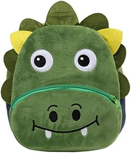 Cute Toddler Backpack for Boys and Girls, KASQO 9.4" 3D Soft Plush Animal Mini Lightweight Travel Bag for Baby 2-6 Years Old, Green Dinosuar