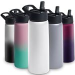 FineDine Water Bottle - Stainless Steel Insulated Water Bottle with Straw Lid, Flip Lid & Wide-Mouth Cap - Keeps Hot and Cold - 25 Oz / 739ml - Pure Pearly White