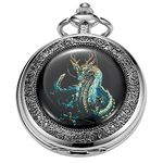 Tiong Retro Dragon Patch Pattern Design Mechanical Pocket Watch, Roman Numerals Mechanical Pocket Watches for Men with Chain Gift