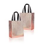 Drapme Small Size Pack of 10 Pcs Glossy Metallic Laminated Non-Woven Reusable Eco-Friendly Party Return Gift Bags (Rose Gold) (Small 9.5x10x4 Inch)