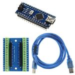 KeeYees Nano V3.0 Module Soldered, Mini Nano Board ATmega328P CH340G Chip, 5V 16MHz for Arduino, with Nano Terminal Adapter Shield Expansion Board, 1.5m USB Cable