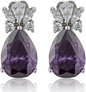 [RIZILIA TEARDROP] Stud Pierced Earrings with Pear Cut CZ [Simulated Purple Amethyst] in White Gold Plated, Simple Modern Elegant