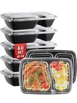 NEEBAKE 60 Sets 32oz Meal Prep Containers 2 Compartment - Plastic Food Storage Containers 2 Compartments with Lids