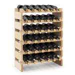 COSTWAY Stackable Modular Wine Rack, 6-Tier 36 Bottles Wine Bottle Holder, Wine Storage Stand Racks, Freestanding Wooden Wine Display Shelves for Kitchen, Basement, Cellar, Wobble-Free