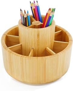 Bamboo Rotating Art Supply Desk Organizer,Pencil Holder Organizer, Desktop Storage Caddy for Pen,Colored Pencil,Crayon,Paint Brushes,Art Studio&Office