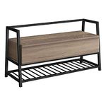 Monarch Specialties I 4501 Bench, Entryway, Hallway, Storage, 42" Rectangular, Metal, Laminate, Brown, Black, Contemporary, Modern