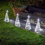 Marco Paul Novelty Christmas Tree Spiral Stake Light - Battery Operated Garden Ornaments with 40 LED Lights - Set of 4 Outdoor Light-Up Festive Pathway Lighting for Christmas Decorations (Cool White)