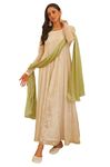 Janasya Indian Women's White Chiffon Lurex Foil Printed Kurta and Dupatta