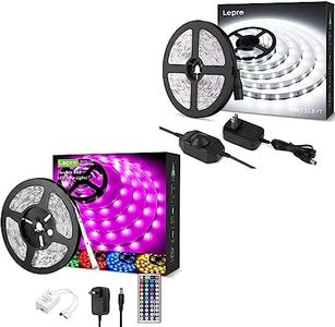 Lepro Bundle – 2 Items: 16.4ft 24V RGB LED Strip Light, Color Changing Rope Light with Remote Controller LED Strip Light White, 16.4Ft Dimmable Vanity Lights, 6000K Super Bright