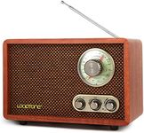 LoopTone USB SD Multifunction AM FM Vintage Radio with Bluetooth Speaker,Retro Wood Table Radio for Kitchen Living Room with Rotary Knob Brown