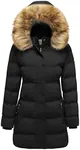 WenVen Women's Winter Puffer Coat Insulated Long Jacket with Faux Fur Hood (Black,2XL)